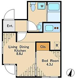 東急大井町線 旗の台駅 徒歩9分の賃貸マンション 3階1LDKの間取り