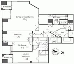 青山第一マンションズ 3LDKの間取図画像