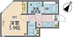 カインドネス南雪谷II 1Kの間取図画像