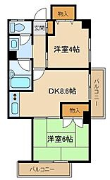朝日北千束マンション 2DKの間取図画像