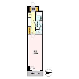 ロイヤルパークスシーサー 1Kの間取図画像