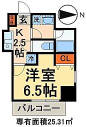 グランエスポワール 1Kの間取図画像