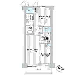 アビティグランデ砧 2LDKの間取図画像