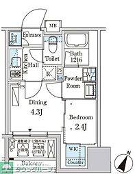 PARKAXIS神保町 1DKの間取図画像