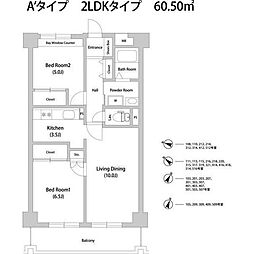 セレッソ幡ケ谷 2LDKの間取図画像