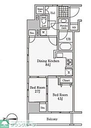 レジディア御茶ノ水3 2DKの間取図画像