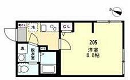 アルマン湘南台 2階1Kの間取り