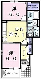 アムールB 2DKの間取図画像