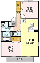 アクシス南林間壱番館 2LDKの間取図画像