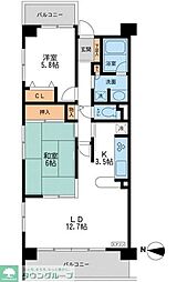 CASSIA横濱ガーデン山 2LDKの間取図画像