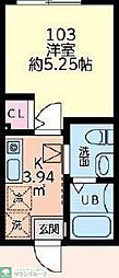 パークテラス立場 1Kの間取図画像