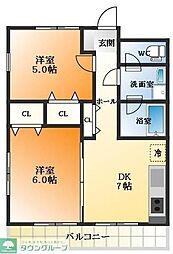 ケヤキの庄B棟 2DKの間取図画像