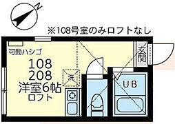 ユナイト岡沢マックスタイラー ワンルームの間取図画像