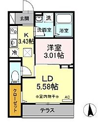 蒼の杜空 2Kの間取図画像