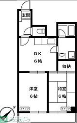 メゾンド・金子 2DKの間取図画像