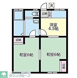 グリーンハイツ矢作A 2DKの間取図画像