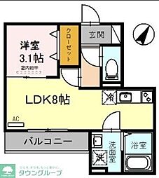 シェーングラースD 1LDKの間取図画像