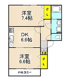 ソレアードB 2DKの間取図画像