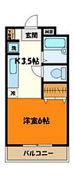 フジメイトA 1Kの間取図画像