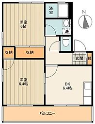 ディアコートC 2DKの間取図画像