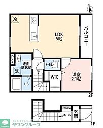 リーブルファイン羽村羽中 2階1LDKの間取り