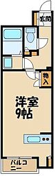 西武拝島線 東大和市駅 徒歩18分の賃貸アパート 1階ワンルームの間取り