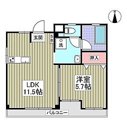リバービレッヂM 3階1Kの間取り