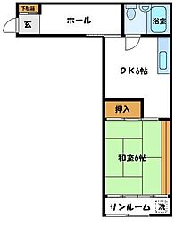 宝ビル 1DKの間取図画像