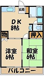 サンライズ東大和 2DKの間取図画像