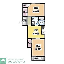 メゾン小作台D棟 2DKの間取図画像