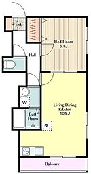 ドミール弐番館 1LDKの間取図画像
