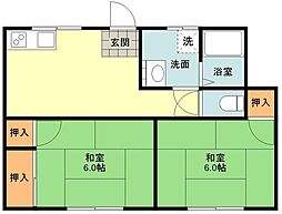フローラルパレス 2DKの間取図画像