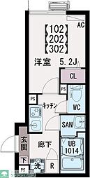 イクシオ上一色 3階1Kの間取り