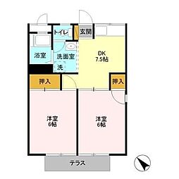 ヴィラ中山B 2DKの間取図画像