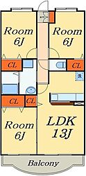 プレールK 3LDKの間取図画像