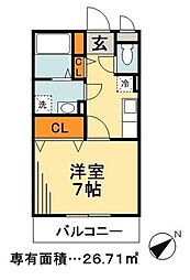 グランフィールド3 1Kの間取図画像