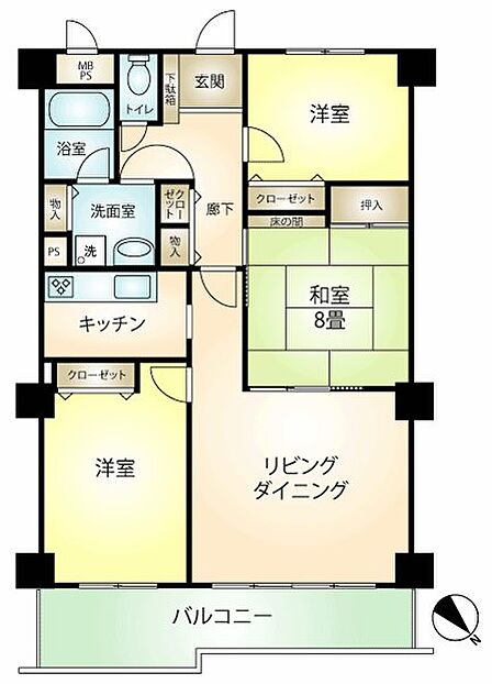 【間取り】93.15m2のゆとりある3LDK。それぞれの時間を大切にしながら寛げる住空間となっています。
