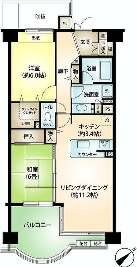 【間取り図】67.44m2・1SLDKの間取り設計。