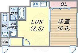 サンコーラフィーネ三宮 1LDKの間取図画像