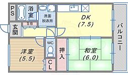 グリーンコート宮川 2DKの間取図画像