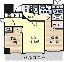 エステムプラザ神戸元町・海岸通 2LDKの間取図画像