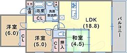 レジュールザ・元町駅前 2SLDKの間取図画像