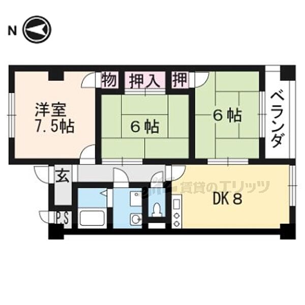 オークハイツ 305｜京都府京都市左京区一乗寺北大丸町(賃貸マンション3DK・3階・59.20㎡)の写真 その2