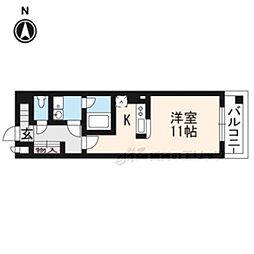 グランコスモ河原町 1Kの間取図画像