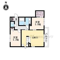 京洛舎岩倉B 2LDKの間取図画像