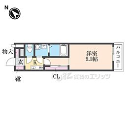 インベスト京都修学院 1Kの間取図画像
