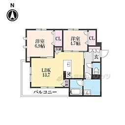 シャーメゾン ディーノヴノー 2LDKの間取図画像