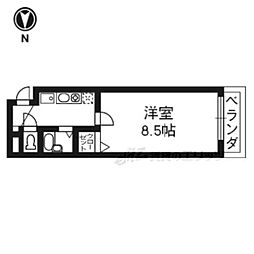 サンバリエ木屋町 1Kの間取図画像