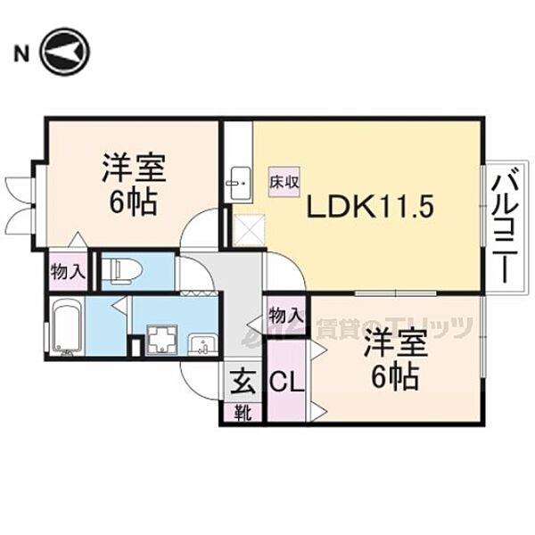 滋賀県米原市宇賀野(賃貸アパート2LDK・1階・53.72㎡)の写真 その2