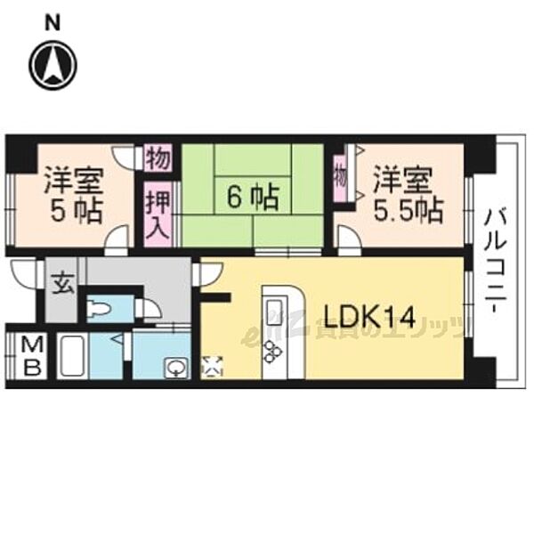 滋賀県栗東市綣3丁目(賃貸マンション3LDK・6階・64.88㎡)の写真 その2